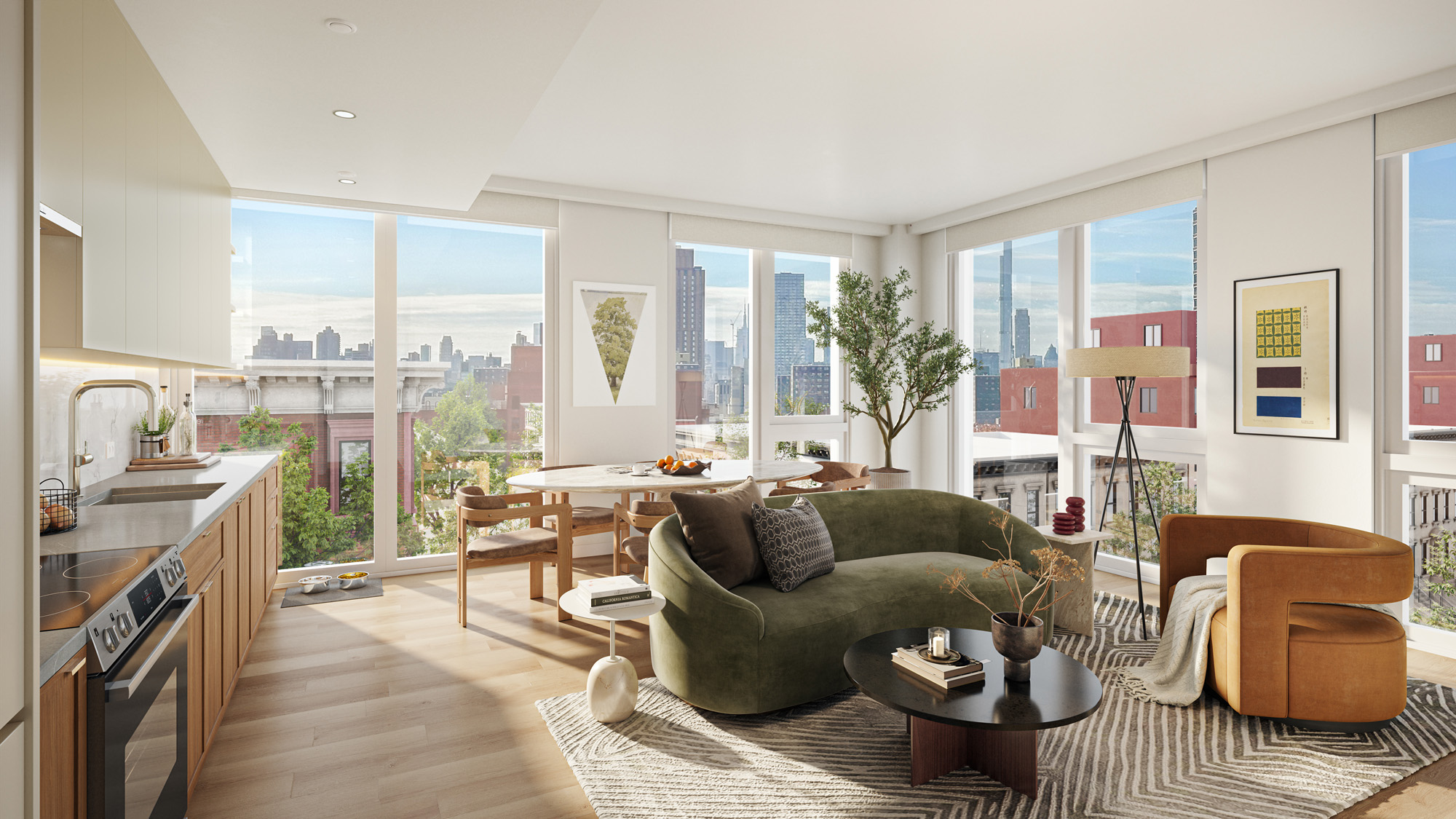 Interior of a luxury apartment with floor to ceiling window at 1975 Madison Ave.