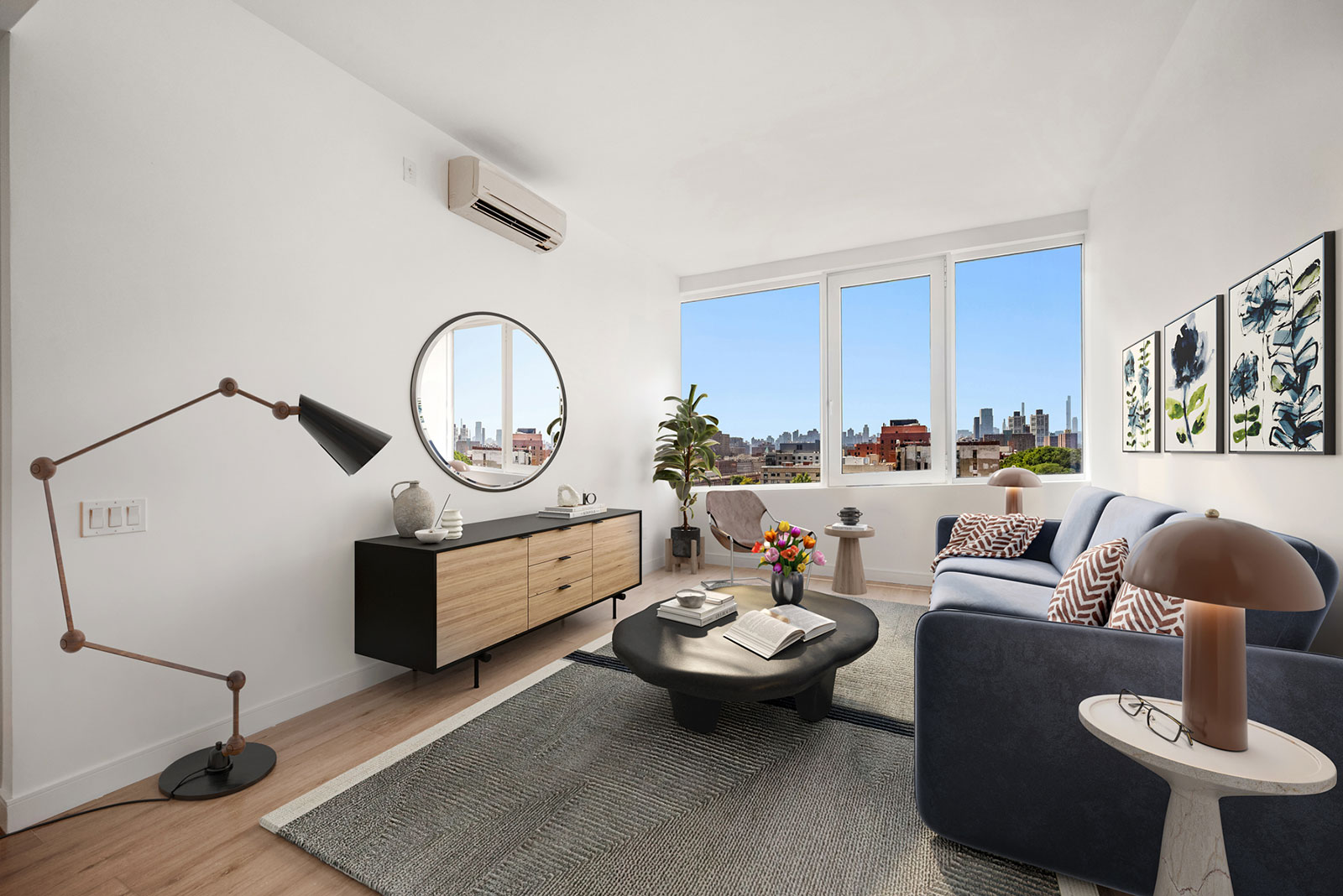 Interior of a luxury apartment with floor to ceiling window at 1975 Madison Ave.